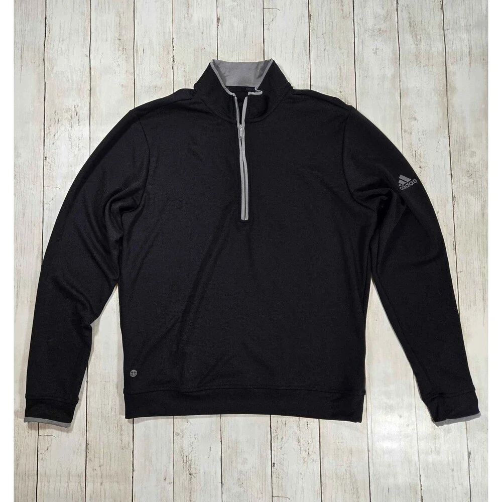 Adidas Mens Quarter Zip Pullover Size S Black Athletic Long Sleeve Sweatshirt